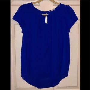 Solid Blue Blouse with Gold Bar Accent Size Small